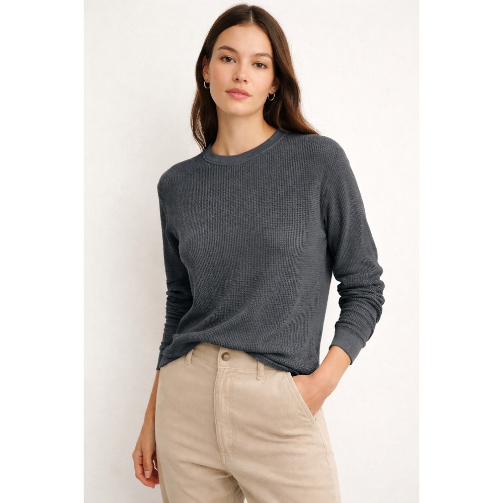 TNA Waffle by Aritzia Long Sleeve Crew Neck Top in Faded Gray | Size XL NWOT